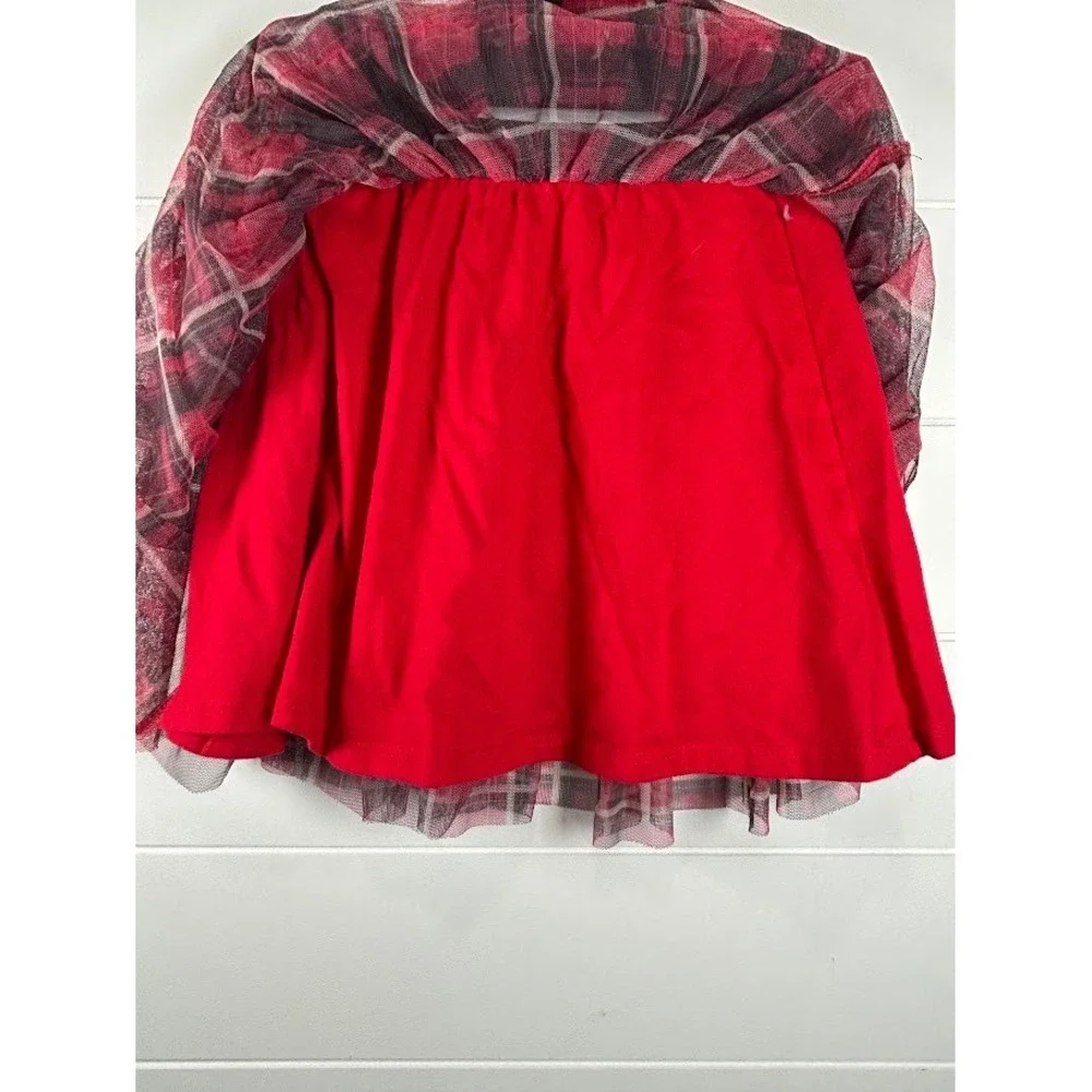 365Kids from Garanimals Girls Red Black Plaid Tulle Skirt Glitter Waist Size 6‎